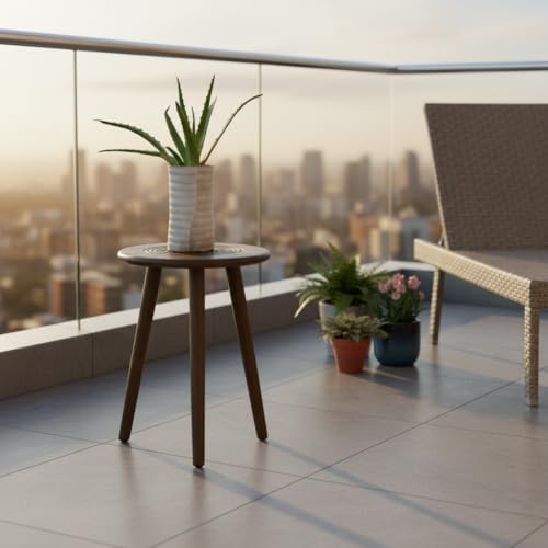 Image of Solid Wood Round Side Table for Living Room | Compact Sofa End Table with 3 Legs | Minimalist Wooden Accent Table for Bedroom Balcony Office Home Decor (Walnit, 12X12 Inches)