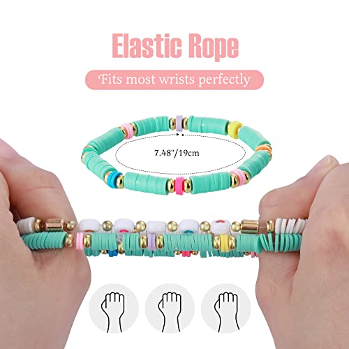 Colorful Stretch Bracelet Stack Boho Beaded Bracelet Set Heishi Surfer Bracelet Stackable Y2K Trendy Jewelry Friendship Multiple Set Women Fans3
