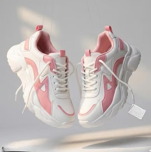 Image of Women's Chunky Lace-Up Sneakers, Colour Block Platform Casual Shoes