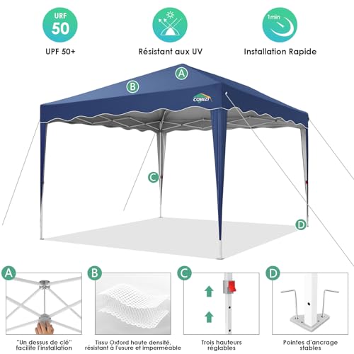 Image of COBIZI 9x9 Pop Up, Canopy Tent 10x10 for Parties, Backyard, Commercial, Waterproof and Portable Instant Shelter UV50+ Outdoor Canopy Gazebo
