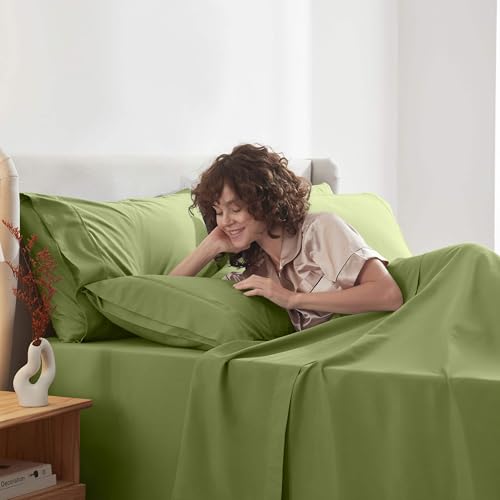 Image of Nestl Extra Deep Split King Sheet Set - 7 Piece Breathable & Cooling Sheets - Hotel Luxury Bedding Set w /18-24 Inch Deep Pockets - Easy & Secure Fit - Super Soft, Wrinkle Free & Comfy - Calla Green