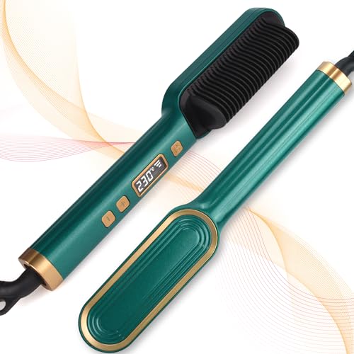 Hair Straightener Brush, Hair Straighteners for Women, Hot Brush for Women, Adjustable Temperature & Anti-Scald, Girl's Gift, Hair Tools for Styling (Green)