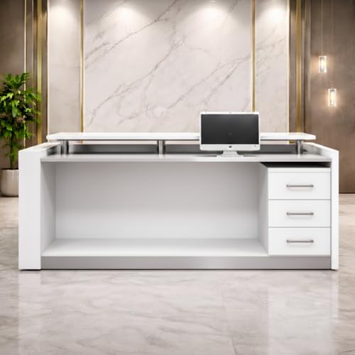 Image of Modern Reception Desk for Office, Salon & Clinic | Front Reception Counter Table with Storage | White & Grey Particle Board Reception Desk - (RCT-033 LPB L5W2)