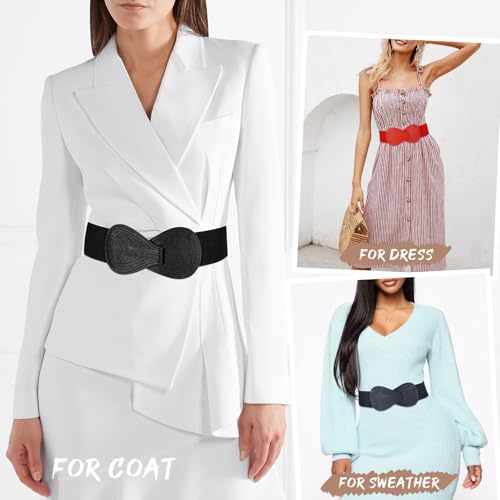 WHIPPY Women Wide Elastic Belt Ladies Stretch Dress Belt Fashion Waistband with 8-shaped Interlock Leather Buckle3