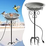 Jvgoo Heated Bird Bath for Outside Winter, Powerful 100W Thermostat Control Heated Bird Baths for Outdoors with 5-Prong Metal Stake, Heated Birdbath Water Heater for Garden Yard Patio Lawn (Grey)