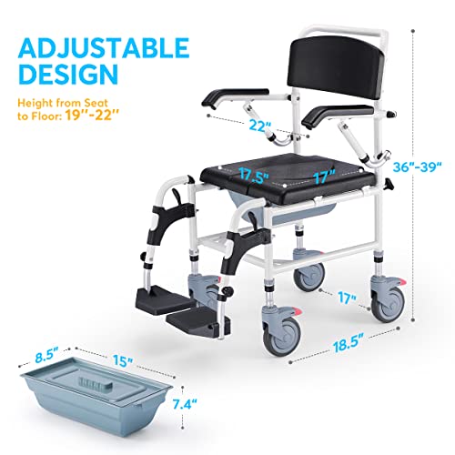 OasisSpace Shower Commode Wheelchair 300lbs Shower Wheelchair with