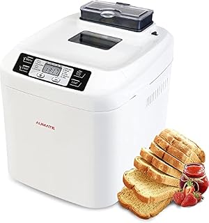 Aucma by Aumate Automatic Bread Maker,with Nut Dispenser,Compact Breadmaker Machines,including Gluten Free,Whole Wheat,Jam,and Dough Maker,Rapid Bake,LCD Display, Keep Warm & Delay Timer (pure white)