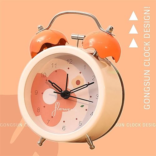 Reloj despertador con doble campana mini de mesa y flores de dibujos animados silencioso a pilas 4