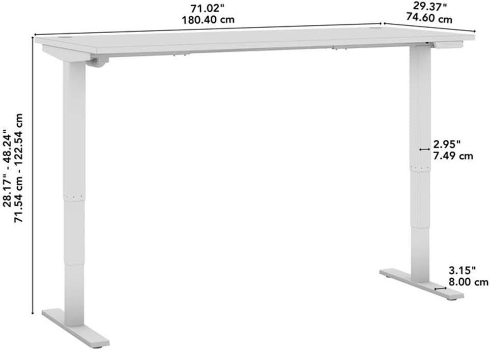 BOWERY HILL 71" Engineered Wood Adjustable Standing Desk, Natural Elm/Silver Finish, Electric Motorized Height Control 28-48", Thermally Fused Scratch-Resistant Laminate, Ergonomic Office Desk