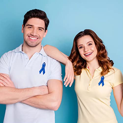 Image of 100 Pieces Blue Satin Awareness Ribbons with Safety Pins 1.4 x 3 inch