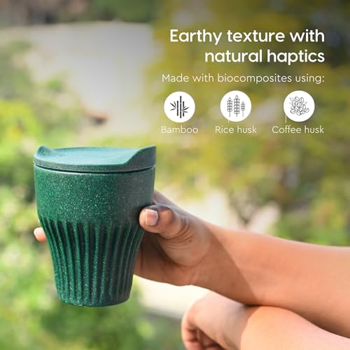 Image of Eha Earth Friendly Rafter Coffee Mug with Lid | Tea Cup Set | 300 ml | Made with Rice Husk | Microwave Safe Mugs for Gifting | 4 Unit | Multi Dark