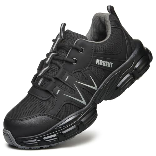 Image of Hogent Steel Toe Shoes for Men Women - Non Slip & Lightweight Work Shoes | Shock Absorption Cushion Sole, Breathable Safety Shoes, Ideal for Construction, Warehouse, Kitchen Work, Food Service