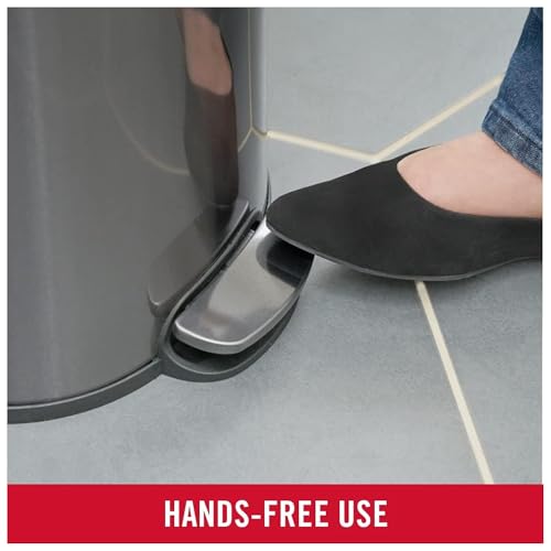 Image of Rubbermaid Stainless Steel Semi-Round Step-On Trash Can, 1.6-Gallon, Charcoal, Small Wastebasket with Lid for Home /Kitchen /Bathroom /Office