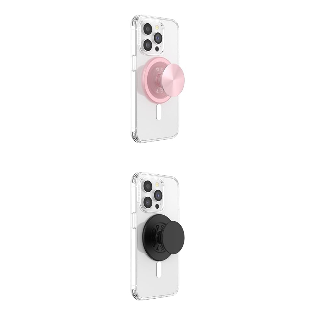 PopSockets con MagSafe rosa y negro que permite usar carga inalámbrica sin problemas 2
