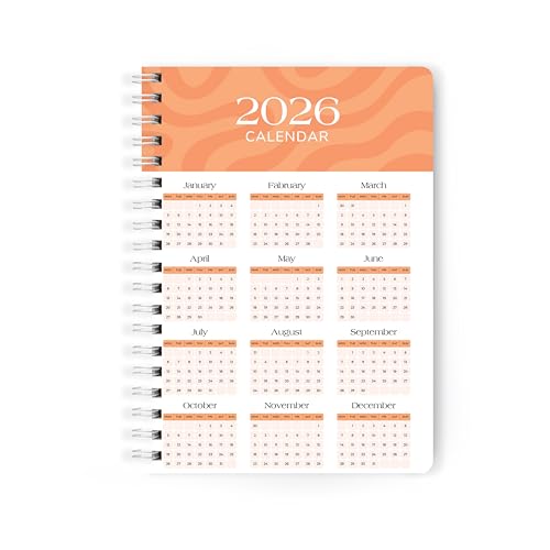 Image of PAPBOO A5 Handy, Hardcover, Hardbound 2026 Diary with Calendar, Easy to Carry White Spiral Wiro Notebook: 80 GSM Paper, Ruled, 188 Pages, Journal, Diary, Gift (Orange)