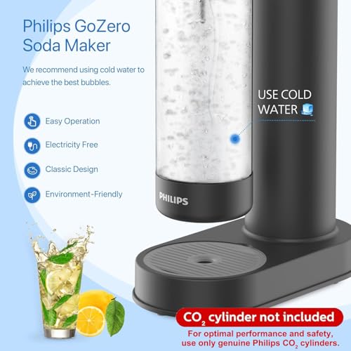 PHILIPS Sparkling Water Maker Soda Maker Soda Streaming Machine Quick Twist with 1L Carbonating Bottle, Seltzer Fizzy Water Maker, Compatible with Any Screw-in 60L CO2 Carbonator(NOT Included)