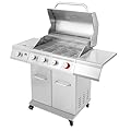 Royal Gourmet GA4402S Stainless Steel 4-Burner BBQ Propane Gas Grill, 54000 BTU Cabinet Style Gas Grill with Sear Burner and Side Burner Perfect Patio Garden Picnic Backyard Party Silver