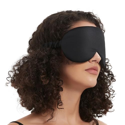 Image of ALASKA BEAR Sleep Mask with Silk-Covered Headband for Hair Care, Silk Eye Mask Comfortable Scrunchy Band Over Ears Non-Adjustable Elastic Strap (Thick, Luxury 22 Momme)