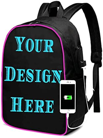 Exgunly Custom Backpack, Custom Personalized Text Picture Backpack,Backpack With a USB and headphone cable interface 17 in Black 17in