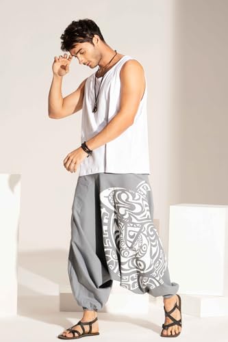 Image of The Veshti Company Printed Harem Pants for Men's Cotton Hippie Style Baggy Boho Yoga Pajama Pant with Pocket