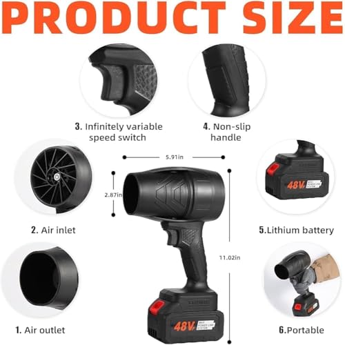 Image of (Double Battery) 48V Cordless Multi-Purpose Turbo Jet Air Blower | Portable Handheld Electric Air Duster for Car, Home, Dust Cleaning, Outdoor Use, Tight Spaces & BBQ | 300000 RPM