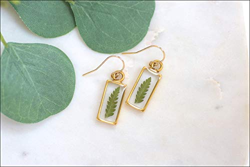 Fern Real Leaf Earrings Floral Handmade Jewelry for Women 14k Gold Filled Ear Wire, 1 inch Drop Length4