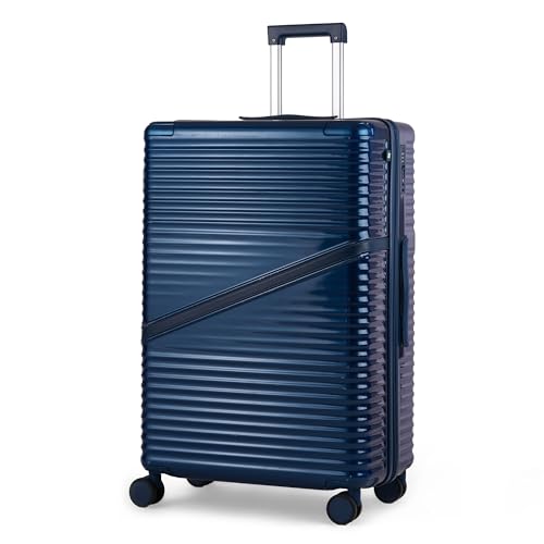 Image of Assembly 28-Inch Trolley Bag Large Size Check-in Suitcase with 8 Wheels, Anti-Theft Zippers & TSA Lock, Expandable Polycarbonate Hard Shell Luggage for Long Travel Plan, Blue