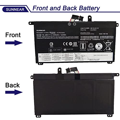 Image of 00UR891 SB10L84122 Battery Replacement for Lenovo ThinkPad T570 T580 P51S P52S ytpe 20H9 20HA 20JX 20JW 20L9 20LA Series internal battery 00UR890 01AV493 00UR892 SB10L84123 SB10L84121 32Wh 2095mAh