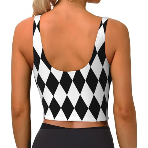 Sports Bras for Women, Black and White Diamonds Workout Crop Tank Tops, U Back Sports Bra Athletic Tops2