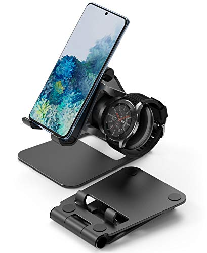 Image of Ringke Super Folding Stand, 2 in 1 Portable Smartphone & Smartwatch Stand Compatible with Galaxy Watch (42mm, 46mm) / Galaxy Gear S3 - Black