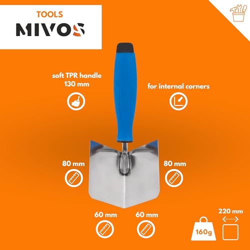 Mivos 2 x Corner Trowel Rustproof 80 x 60 mm - Inner Corner Trowel and Outer Corner Trowel Made of Stainless Steel - Inner and Outdoor Edge Trowel with Soft Grip - Corner Spatula Made in the EU - Image 4
