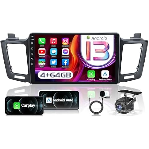 Car Radio Stereo for Toyota RAV4 2013-2018: Upgrade 8Core 4+64G Android 13 5GWiFi 10.1" 1280*800 HD Touch Screen Head Unit - Wireless Carplay Android Auto Bluetooth DSP GPS AM FM Backup Camera SWC Mic Cover