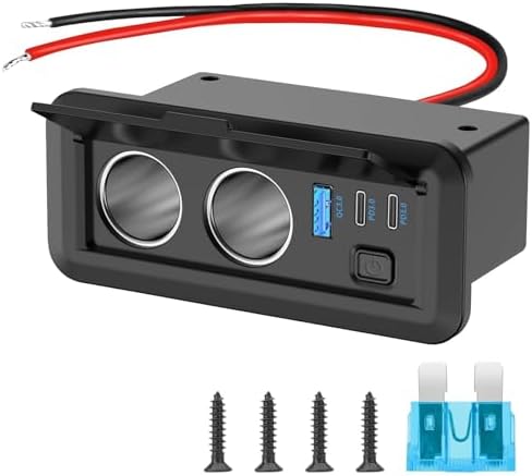 Linkstyle 5 in 1 Cigarette Lighter Splitter Adapter, Dual 120W/180W Car Charger Splitter, Dual 30W PD3.0 USB-C & 18W QC3.0 USB-A Ports with Switch for 12V/24V Car Boat Truck