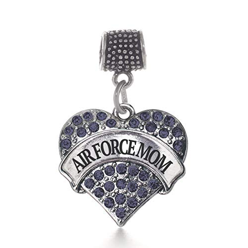 Inspired Silver - Air Force Mom Memory Charm for Women - Silver Pave Heart Charm for Bracelet with Cubic Zirconia Jewelry
