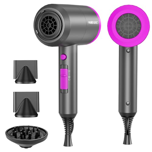 SHRATE Lightweight Ionic Hair Dryer with Diffuser - Powerful 1800W Blow Dryer for Fast Drying - Professional Low Noise Mini Hair Dryer for Travel, Gifts, Hair Styling