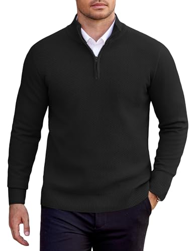 COOFANDY Pullover Herren 1/4 Zip Rollkragenpullover Einfarbig...