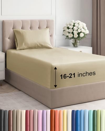 Image of Extra Deep Pocket Twin Size Sheet Set - Breathable & Cooling - Beige