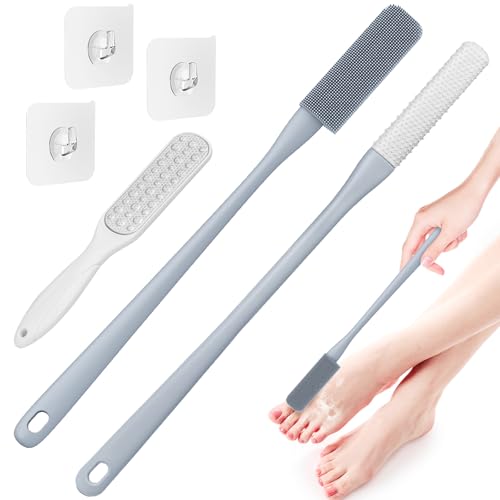 Pack of 3 Silicone Toe Cleaning Brush,Soft Brush Foot Scrubber Long Handle Bathroom Shower Bath Brush Wet and Dry Use for Seniors,Elderly, Men and Women (Grey)