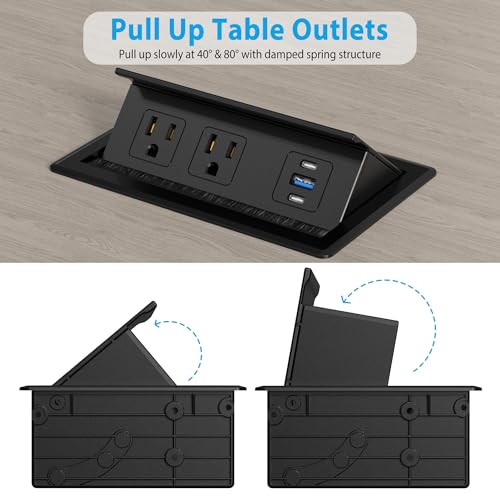 Table Power Outlet Hub PD20W USB-C Fast Charging Station, Recessed Outlet with 2AC Outlets and USB Ports for Conference Room Kitchen Countertop, Black by HEZI - Image 5
