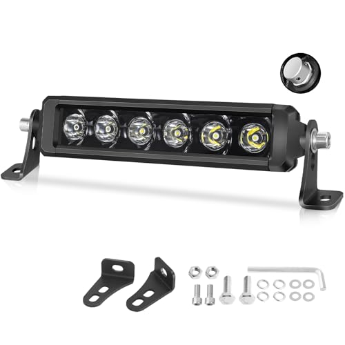 OFFROADTOWN 8 Inch Single Row LED Light Bar 60W 3D Spot Off Road Driving Light Ultra Slim Thin LED Bar Waterproof Work Fog Lights for Trucks UTV ATV Motorcycle Dirt Bike