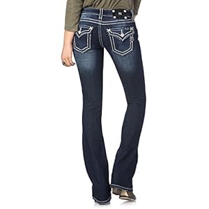 Miss-Me-Loose-Saddle-Stitch-Border-Boot-Cut-Jean Miss Me Women's Loose Saddle Stitch Border Boot Cut Jean, Dark Blue, 34W x 32L