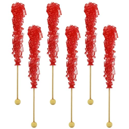 Fruidles Rock Candy Lollipop Suckers, Color and Flavor Assortment, Individually Wrapped, 6.5" (Cherry, 6-Pack)