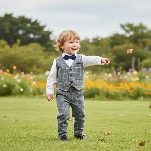 Image of Volunboy Toddler Suit Boys Formal Wedding Guest Dress Outfit | graduation dress clothes, gentleman ring bearer bowtie outfit, back-to-school pants set, birthday photoshoot dressy outfit