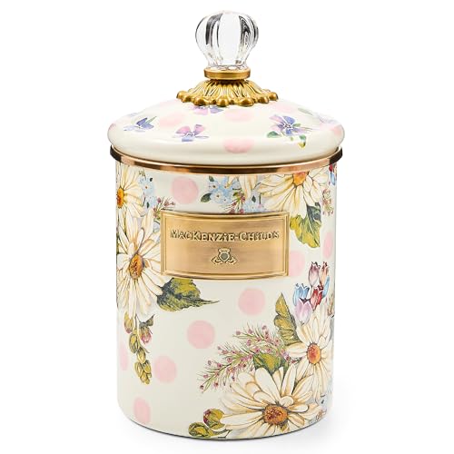 MACKENZIE-CHILDS Enamel Canister Medium Wild Rose Brown | Hand-applied design made from enameled steel versatile kitchen storage container for flour and sugar 48-ounce capacity product thumbnail 13