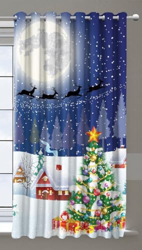Image of Kids Room Curtains Santa Claus for Decoration Playschool | Digital Print Christmas Curtains for Home Winter 4x7 Feet Long Set of 1 Pc, Winter Snowman