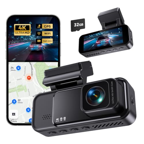 COOLCRAZY 4K Dash Cam Front, Built-in WiFi GPS...