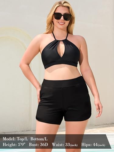 RELLECIGA Women's 5" High Waisted Board Shorts UPF 50+ Quick Dry Swim Shorts with Liner Pockets2