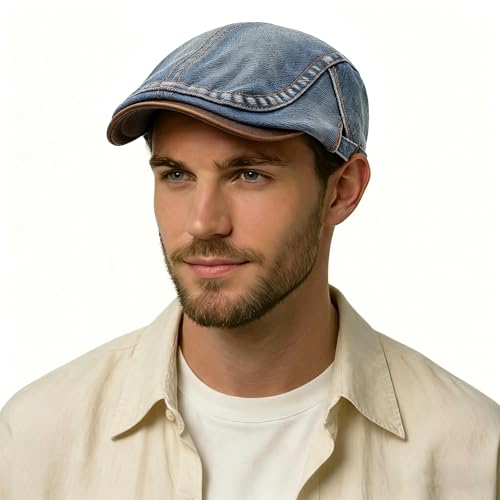 Image of ZLYC Men Cotton Flat Cap Summer Scally Ivy Gatsby Newsboy Beret Driver Cabbie Hunting Hat