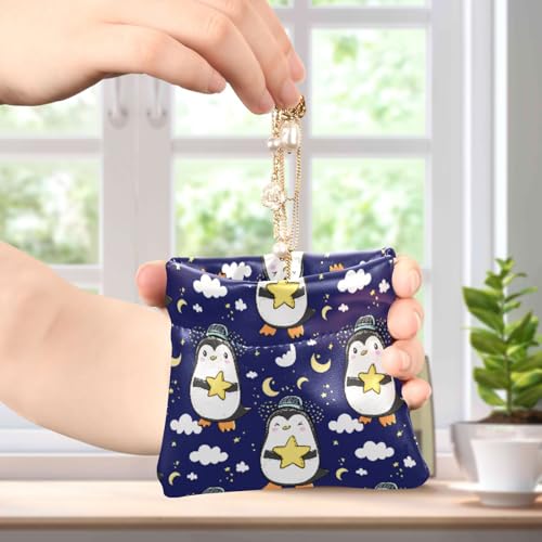 Penguins Yellow Stars Coin Purse Leather Pouch Change Purse, Squeeze Coin Pouch for Cards, Keys & Lipsticks, Unisex4