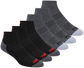 PUMA mens 6 Pack Quarter Crew fashion liner socks, Dark Grey/Black Red Combo, 10 13 US